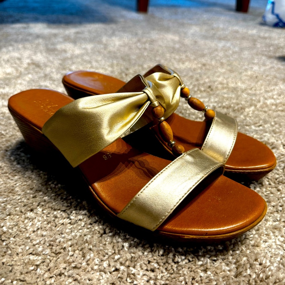 Italian leather gold wedges